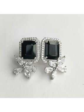 Natural Blue Sapphire Earrings White Sapphire Accents Studs